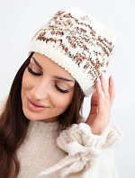 Dámska zimná vlnená čiapka s nórskym vzorom K354 ecru+camel