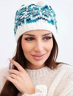 Dámska zimná vlnená čiapka s nórskym vzorom K354 white+turquoise