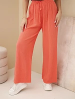 Mušelínové nohavice so širokými nohavicami malinová