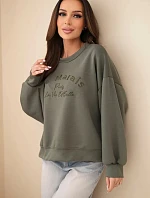 Dámska vyšívaná mikina voľného strihu v khaki farbe
