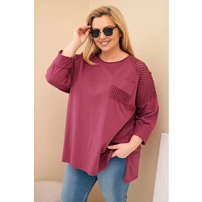 Dámská mikina Plus Size bavlněná s potiskem bordó