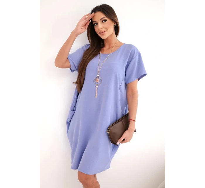 Šaty s vreckami a príveskom fialové Šaty s vreckami a príveskom fialové