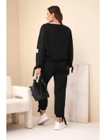 Komplet dámský máslový z viskózy s vázáním černý Komplet dámský máslový z viskózy s vázáním černý