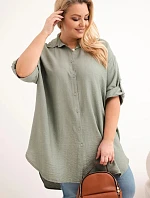 Dámská košile Plus Size z viskózy s delším zadním dílem khaki