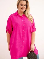 Dámská košile Plus Size z viskózy s delším zadním dílem fuchsie