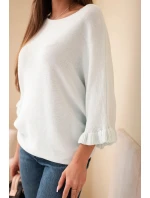 Dámsky netopierí sveter s okrúhlym výstrihom mätovej farby