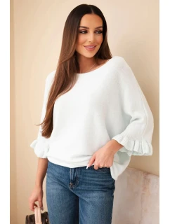 Dámsky netopierí sveter s okrúhlym výstrihom mätovej farby