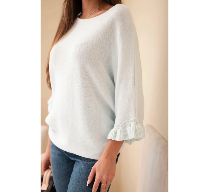 Dámsky netopierí sveter s okrúhlym výstrihom mätovej farby Dámsky netopierí sveter s okrúhlym výstrihom mätovej farby