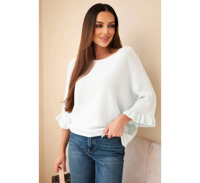 Dámsky netopierí sveter s okrúhlym výstrihom mätovej farby Dámsky netopierí sveter s okrúhlym výstrihom mätovej farby