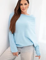 Dámsky asymetrický viskózový sveter batwing modrý