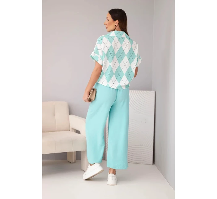 Dámska viskózna košeľa s kravatou a nohavice s elastickou mätou Dámska viskózna košeľa s kravatou a nohavice s elastickou mätou