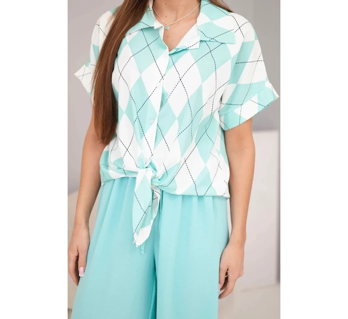 Dámska viskózna košeľa s kravatou a nohavice s elastickou mätou Dámska viskózna košeľa s kravatou a nohavice s elastickou mätou