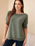 Dámsky viskózový sveter s krátkym rukávom khaki