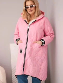 Dámska prešívaná bunda Plus Size s kapucňou a športovými manžetami Light Pink