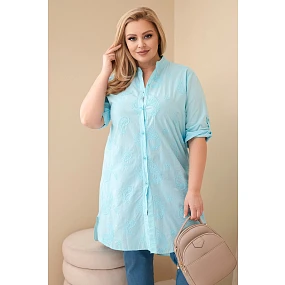 Dámské šaty Plus Size s výšivkou a ohrnutým rukávem mátová