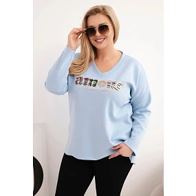 Plus veľkosť dámske V-neck mikina modrá