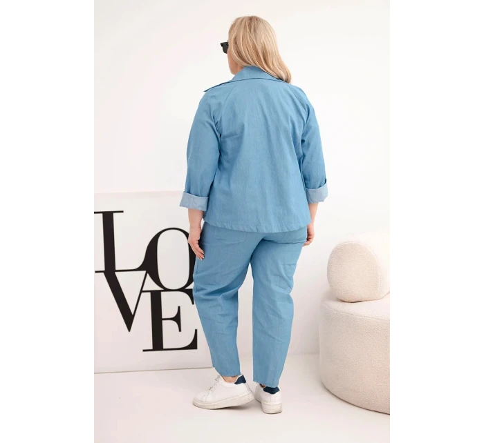 Dámsky bavlnený set s bundou a džínsami v modrej farbe Dámsky bavlnený set s bundou a džínsami v modrej farbe