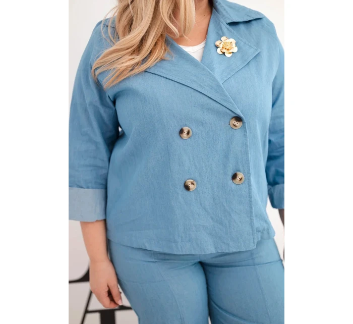 Dámsky bavlnený set s bundou a džínsami v modrej farbe Dámsky bavlnený set s bundou a džínsami v modrej farbe