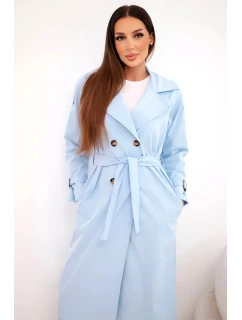 Dámsky kabát do pása s golierom modrý