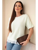 Dámsky sveter s krátkym rukávom a čipkou