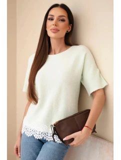 Dámsky sveter s krátkym rukávom a čipkou