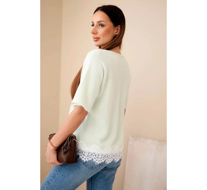 Dámsky sveter s krátkym rukávom a čipkou Dámsky sveter s krátkym rukávom a čipkou