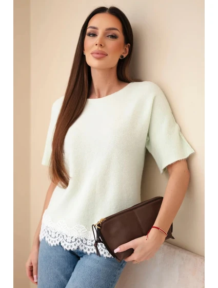 Dámsky sveter s krátkym rukávom a čipkou Dámsky sveter s krátkym rukávom a čipkou