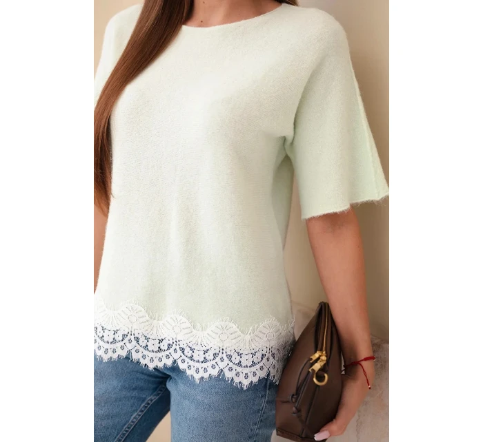 Dámsky sveter s krátkym rukávom a čipkou Dámsky sveter s krátkym rukávom a čipkou