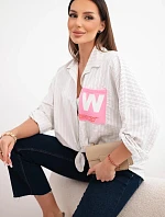 Dámska bavlnená košeľa s opaskami a kravatami béžová