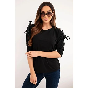 Dámska viskózna blúzka s ozdobnými stuhami čierna