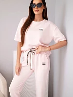 Dámsky viskózový set s krátkym rukávom a nohavicami s lemom candy pink