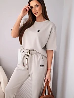Dámsky viskózový maslový set s krátkym rukávom a nohavicami s ohrnutým lemom tmavobéžový