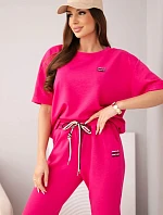 Dámsky viskózový maslový set s krátkym rukávom a fuksiovými nohavicami s lemom