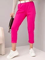 Dámske bavlnené nohavice s opaskom a rozšírenými nohavicami fuchsiovej farby