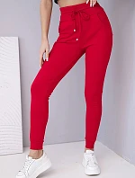 Dámske tepláky s vysokým pásom a šnúrkou na stiahnutie červené