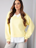Dámska maslová viskózna mikina s košeľovou vložkou žltá