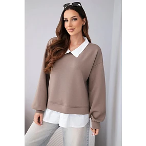 Dámská máslová mikina z viskózy s model 22014149 vsadkou fango - K-Fashion