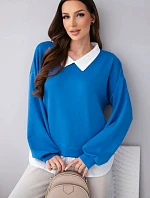 Dámska maslová viskózna mikina s košeľovou vložkou chrpová