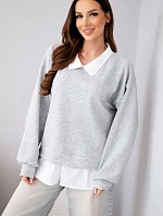 Dámska maslová viskózna mikina s košeľovou vložkou sivá