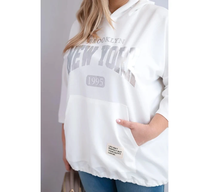 Dámska viskózna mikina Plus Size s kapucňou a klokaním vreckom biela Dámska viskózna mikina Plus Size s kapucňou a klokaním vreckom biela