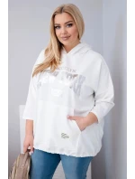 Dámska viskózna mikina Plus Size s kapucňou a klokaním vreckom biela Dámska viskózna mikina Plus Size s kapucňou a klokaním vreckom biela