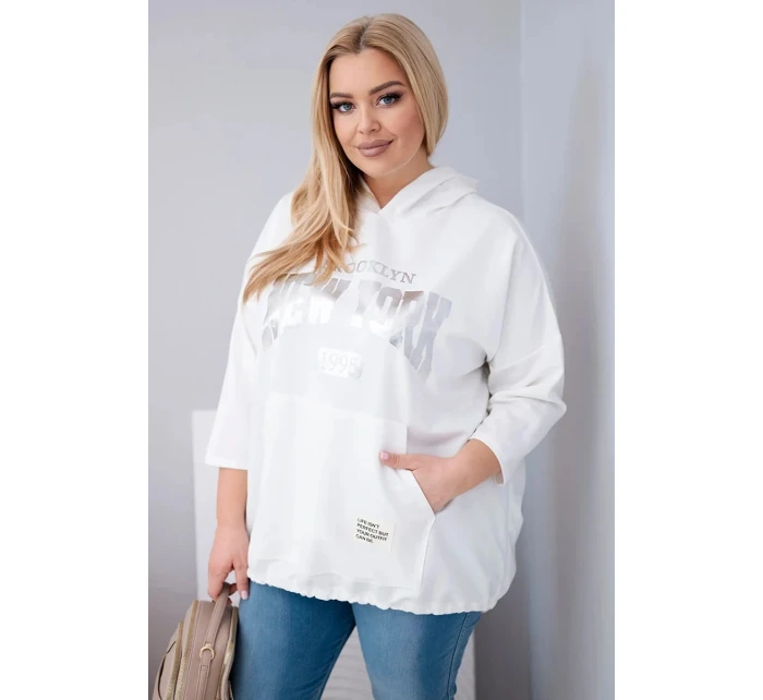 Dámska viskózna mikina Plus Size s kapucňou a klokaním vreckom biela Dámska viskózna mikina Plus Size s kapucňou a klokaním vreckom biela