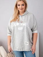 Dámska mikina s kapucňou a klokaním vreckom v sivej melanžovej farbe