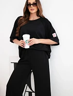 Dámska maslová viskózna mikina a široké nohavice čierna