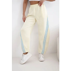 Dámské máslové kalhoty z viskózy s lampasem žluté