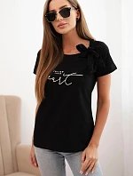 Dámska bavlnená blúzka s mašľou na ramene a čiernou potlačou