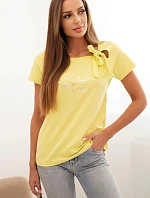Dámska bavlnená blúzka s mašľou na ramene a žltou potlačou