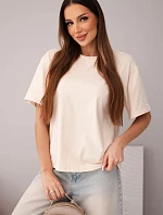 Dámska bavlnená základná blúzka s krátkymi rukávmi béžová