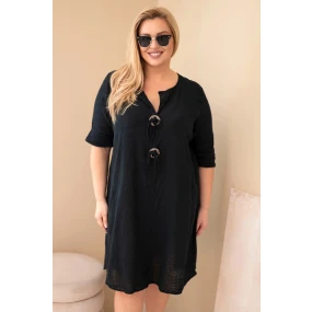Dámské bavlněné šaty ve velikosti Plus s vázáním u výstřihu černá