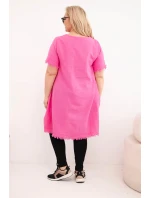 Dámske bavlnené šaty nadmernej veľkosti s dlhším chrbtom a vreckom ružovej farby